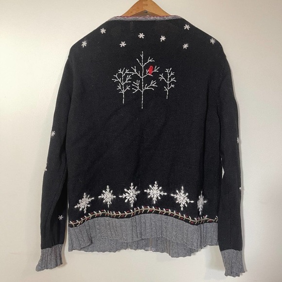 Vintage Christmas Sweater Holiday Lodge Size Large Deer Snowflakes Ice Skates - Picture 2 of 7